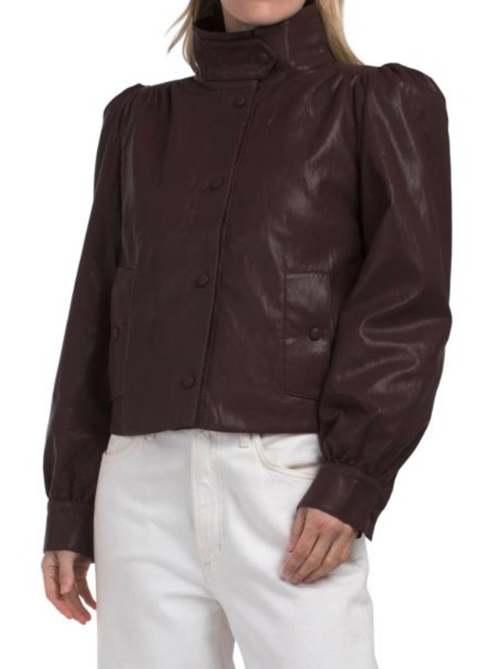 AVEC LES FILLES Gathered Boule Jacket With Stand Collar And Pleated Sleeves